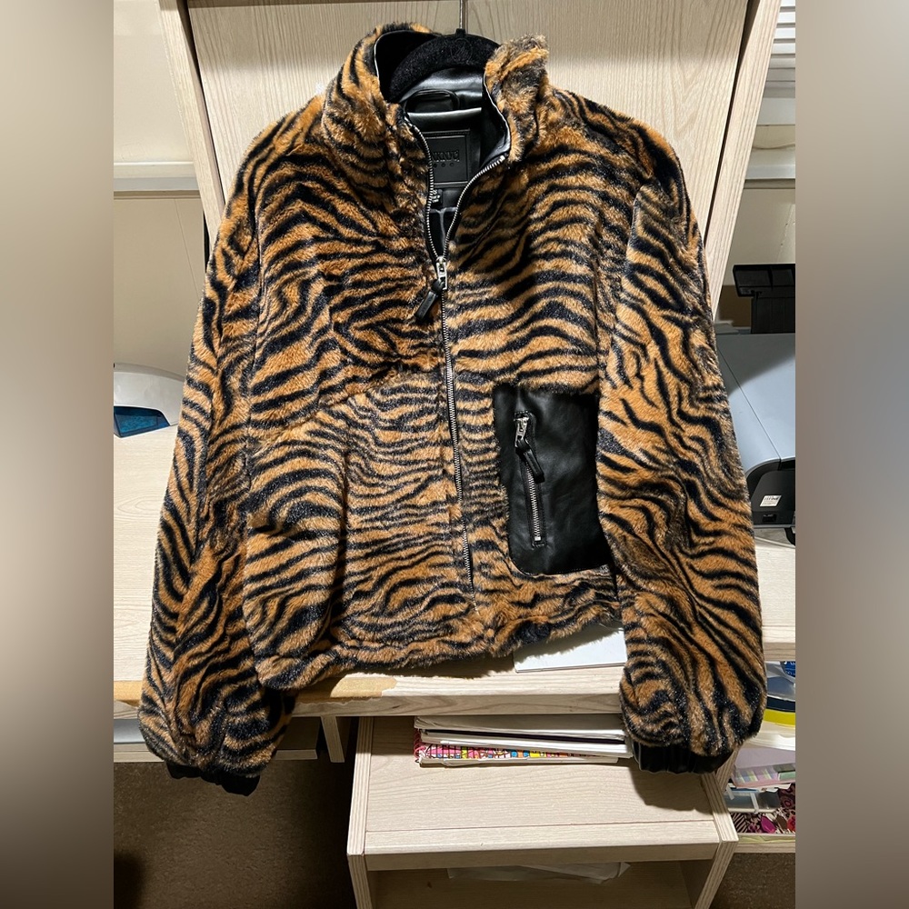 BLANKNYC faux-shearling with faux leather trim bomber jacket